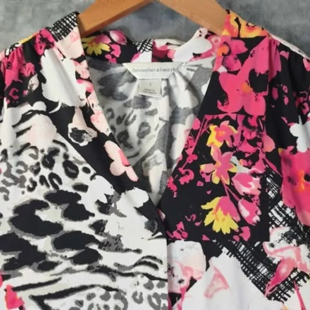 Christopher & Banks Women’s Sleeveless Blouse S Multicolor Floral Stretch Casual